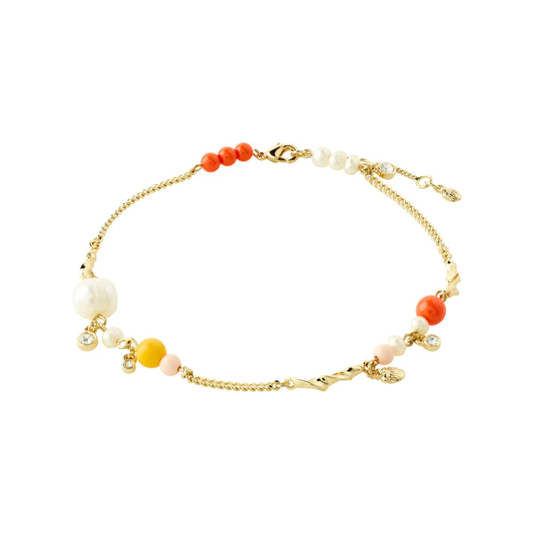 CARE crystal & freshwater pearl I ankle chain gold-plated