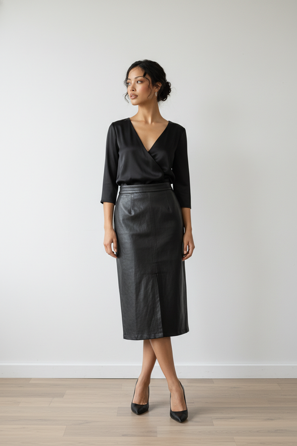 Patricia Faux Leather Pencil Skirt I Black