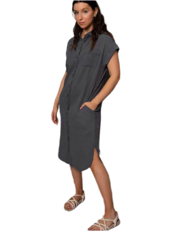 Aira Gauze Shirt Dress I Coal