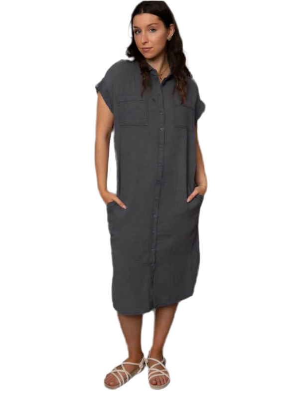 Aira Gauze Shirt Dress I Coal