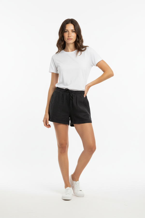 Randy Rolled Up Linen Shorts I Black