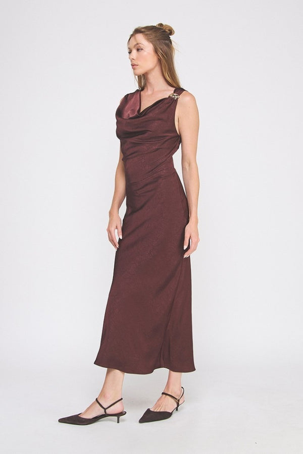 Dara Draped Midi Dress I Dark Fig PRE ORDER