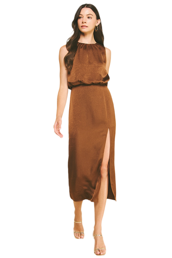 Sienna Side Slit Midi Dress I Cognac PRE ORDER