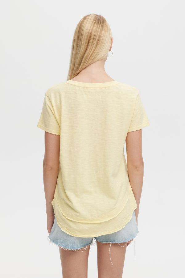 Ava V-Neck Mock Layer T-shirt | Butter Yellow