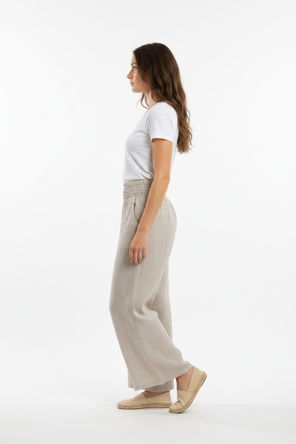 Patty Pallazo Linen Pant I Almond