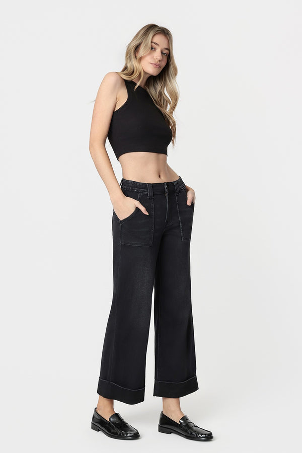 Deb Double Cuffed Baggy Wide Jeans I Washed Black