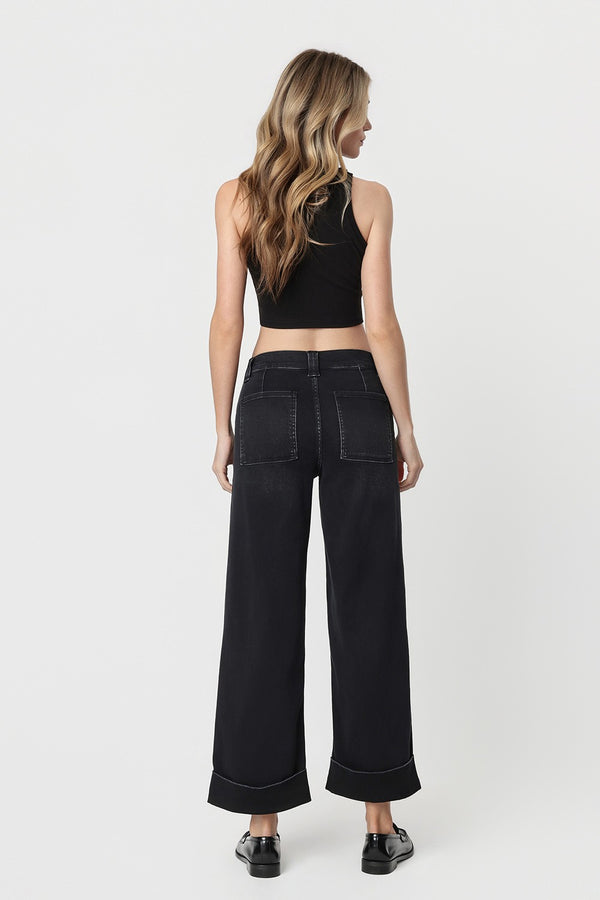 Deb Double Cuffed Baggy Wide Jeans I Washed Black