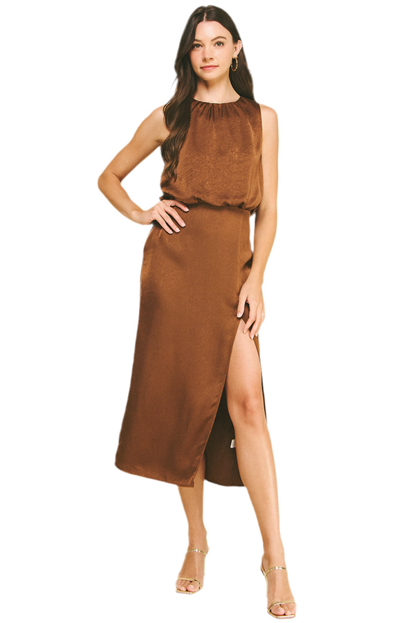 Sienna Side Slit Midi Dress I Cognac PRE ORDER