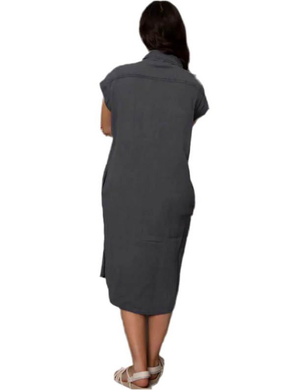 Aira Gauze Shirt Dress I Coal