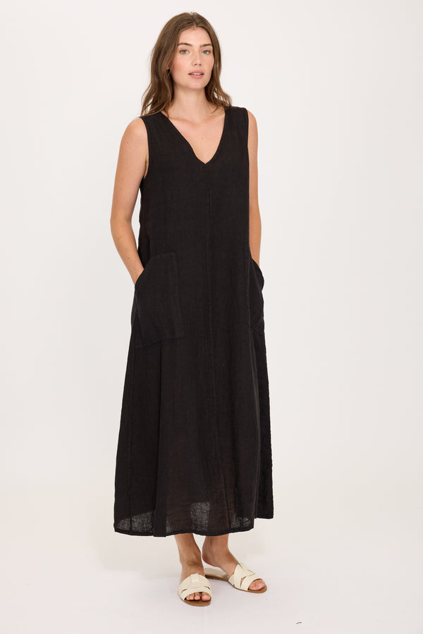 Maxine Maxi Linen Dress I Black