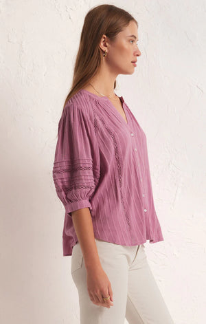 Negative Apparel Pocket Patched Roll Up Sleeve Blouse FD - Pink Grid