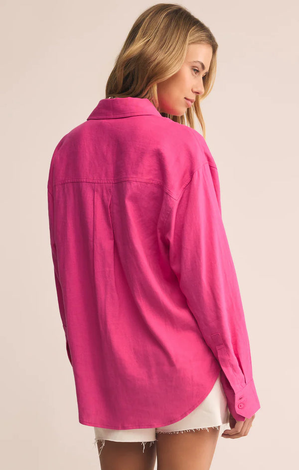 Alfie Linen Button Up I Island Pink