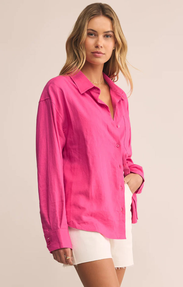 Alfie Linen Button Up I Island Pink