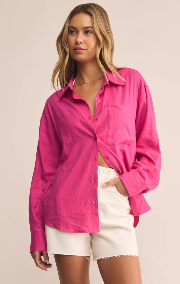 Alfie Linen Button Up I Island Pink