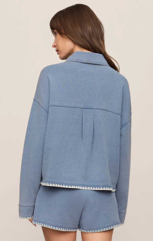 All Day Knit Denim Cropped Jacket with Whipstitch