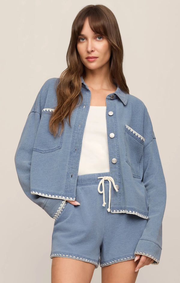All Day Knit Denim Cropped Jacket with Whipstitch