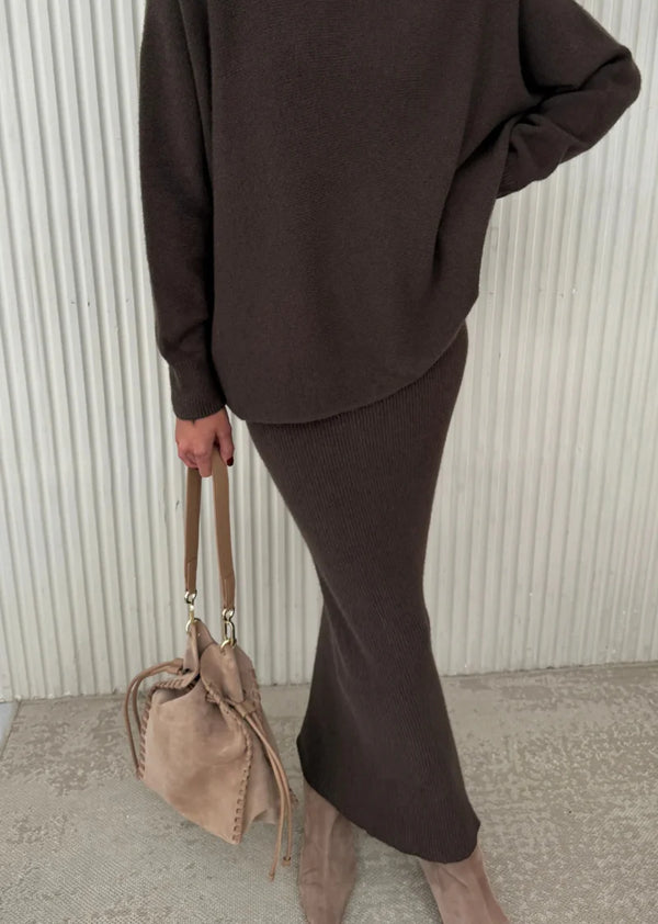 Alma Ribbed Skirt I Dark Espresso