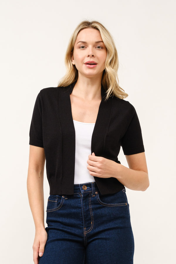 Short Sleeve Open Bolero Cardigan I Black