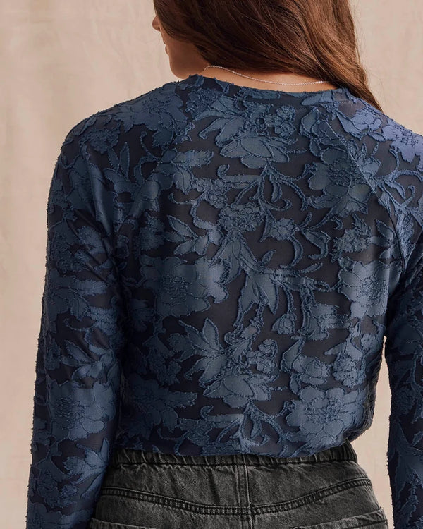 Cecelia Floral Long Sleeve Top I Navy