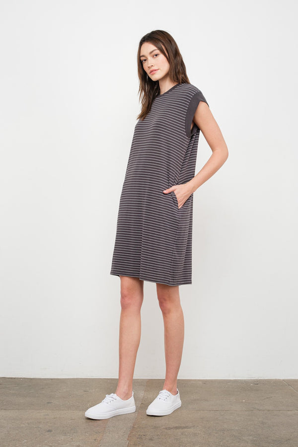 Stripe T-Shirt Dress I Charcoal