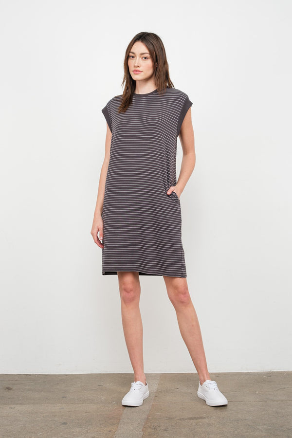 Stripe T-Shirt Dress I Charcoal