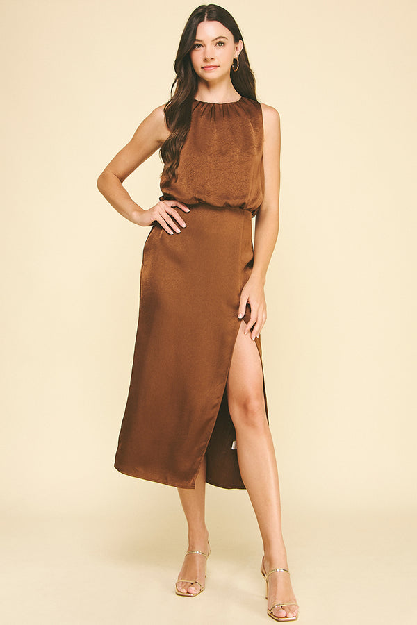 Sienna Side Slit Midi Dress I Cognac PRE ORDER