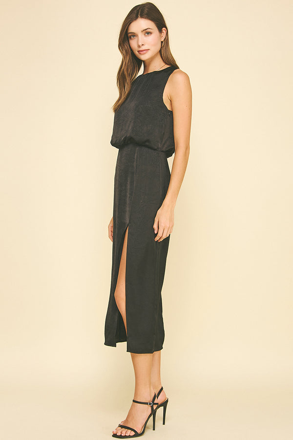 Sienna Side Slit Midi Dress I Black PRE ORDER