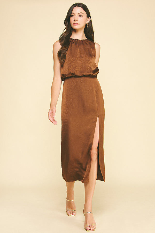 Sienna Side Slit Midi Dress I Cognac PRE ORDER