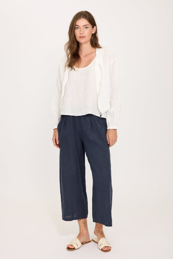 Cara Cropped Linen Pant I Midnight Navy