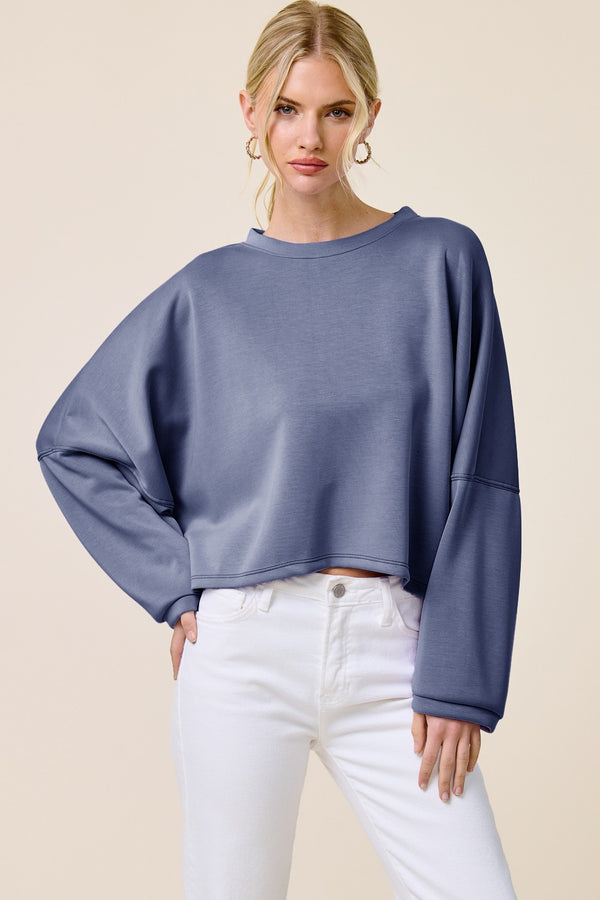 Long Sleeve Dolman Pullover I Denim Blue