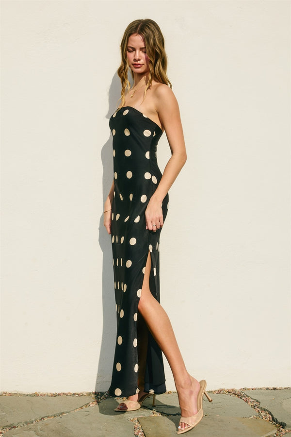 Dotty Strapless Satin Dress