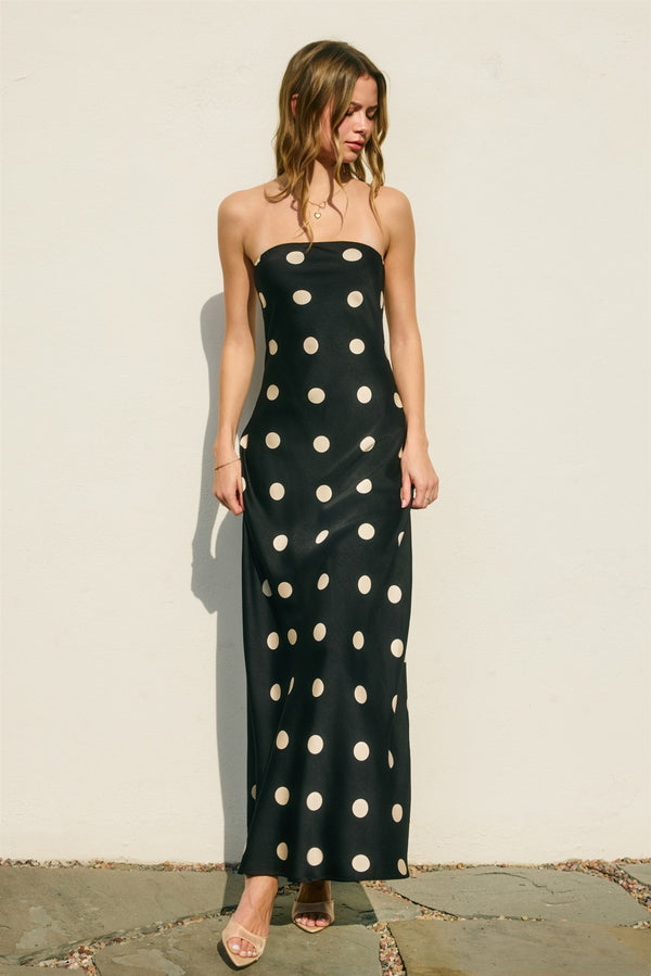 Dotty Strapless Satin Dress