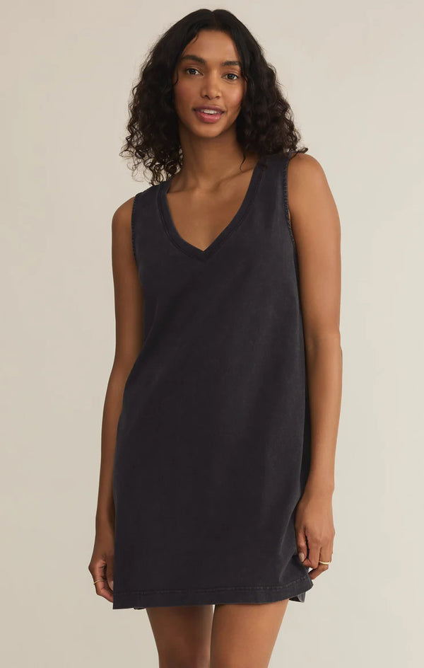 Sloane V neck Knit Denim Dress I Black