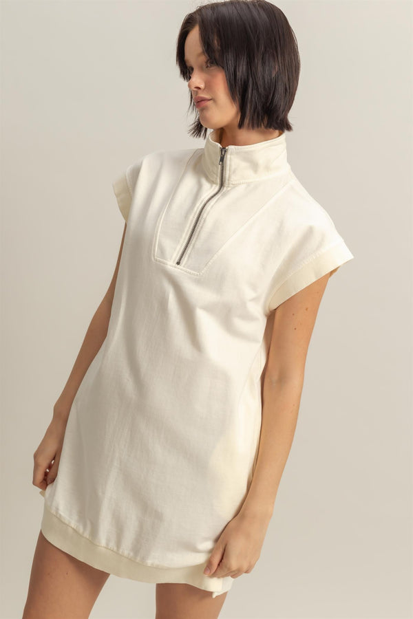 Quarter zip Dress I Cream