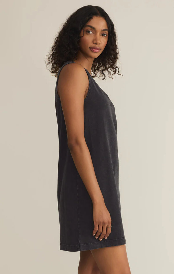 Sloane V neck Knit Denim Dress I Black