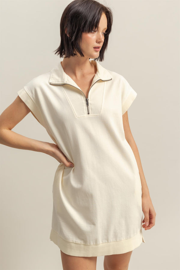Quarter zip Dress I Cream