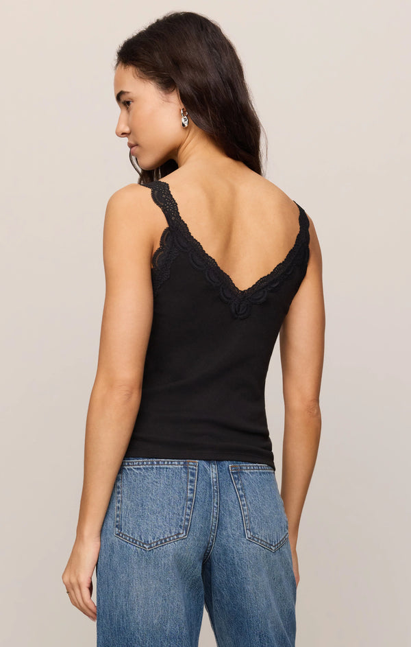Eve Lace Trim Tank I Black