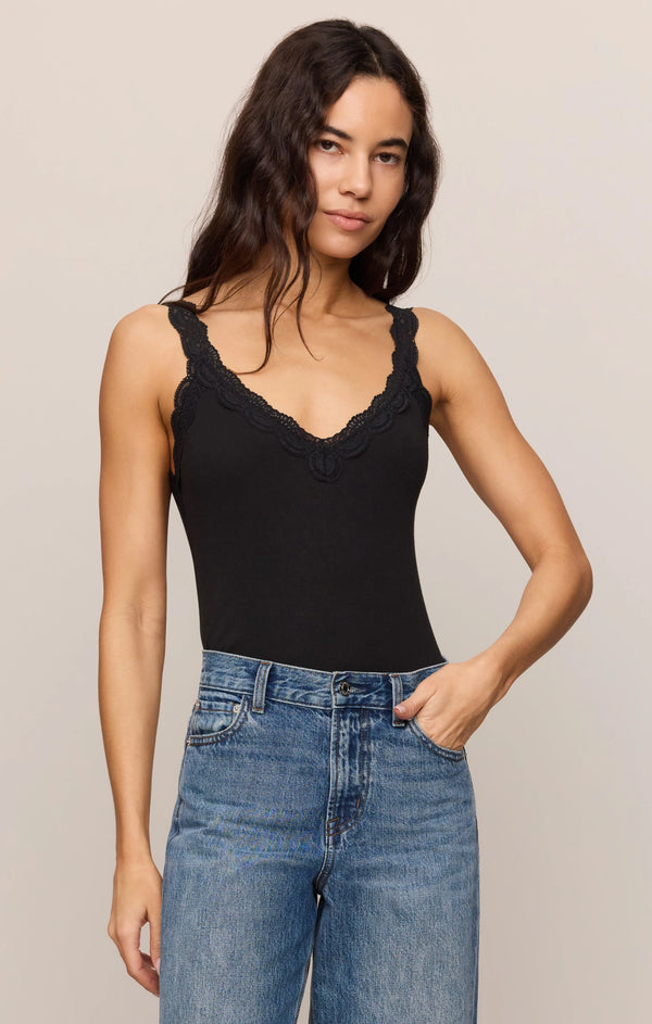 Eve Lace Trim Tank I Black