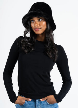 Faux Fur Bucket Hat I Black