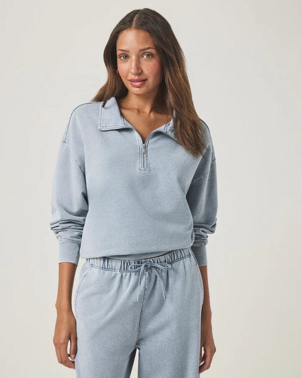 Hayden French Terry Quarter Zip I Bleached Indigo