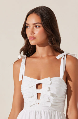 Helia Bow Front Midi Dress I White