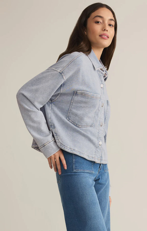 All Day Cropped Knit Denim Jacket I Washed Indigo