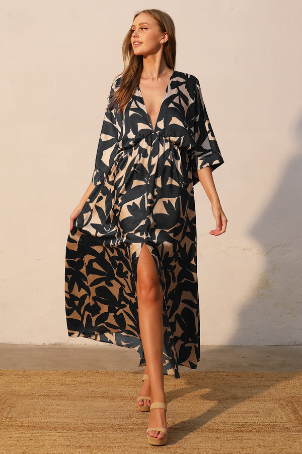 Palm Kimono Maxi | Black