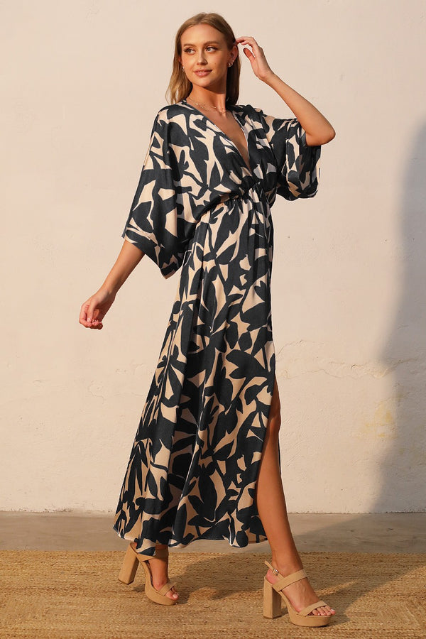 Palm Kimono Maxi | Black