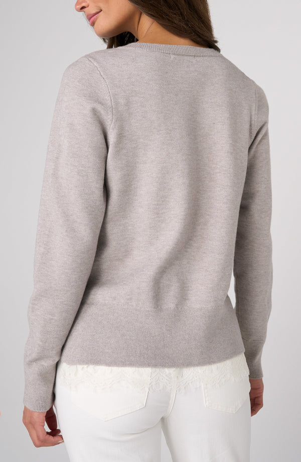 Lace Inset V Neck Sweater I Heather Grey