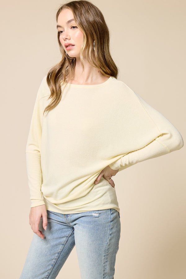 Essential Long Sleeve Dolman Pullover I Lemon