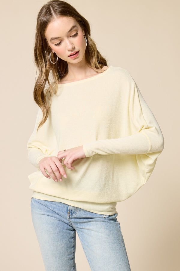 Essential Long Sleeve Dolman Pullover I Lemon