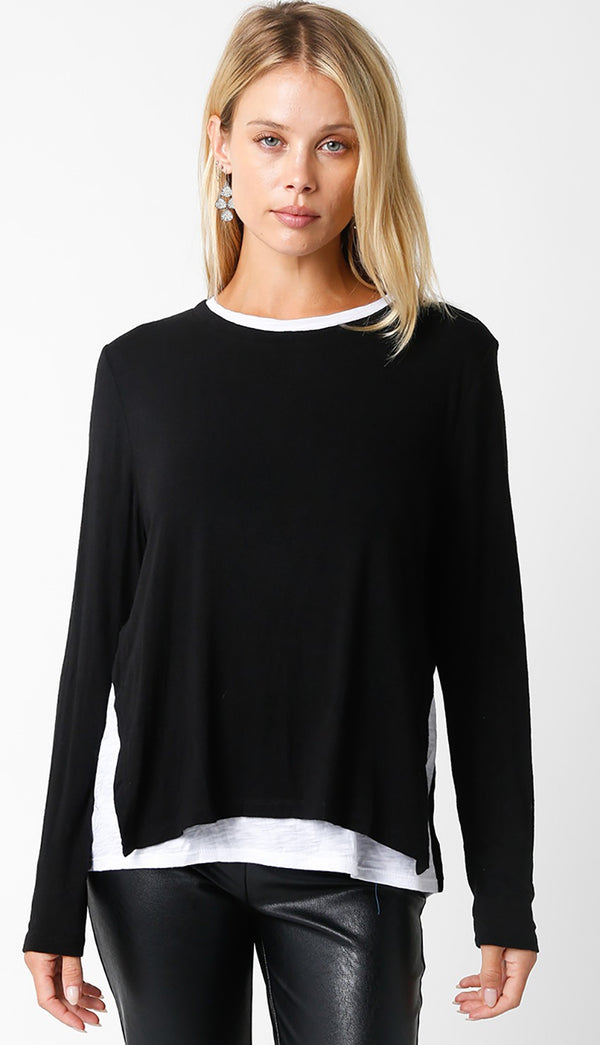 Leora Lined Crew Neck Long Sleeve I Black