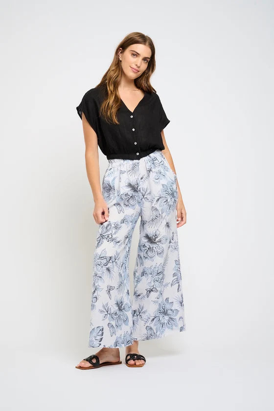 Meagan Linen Bubble Top I Black
