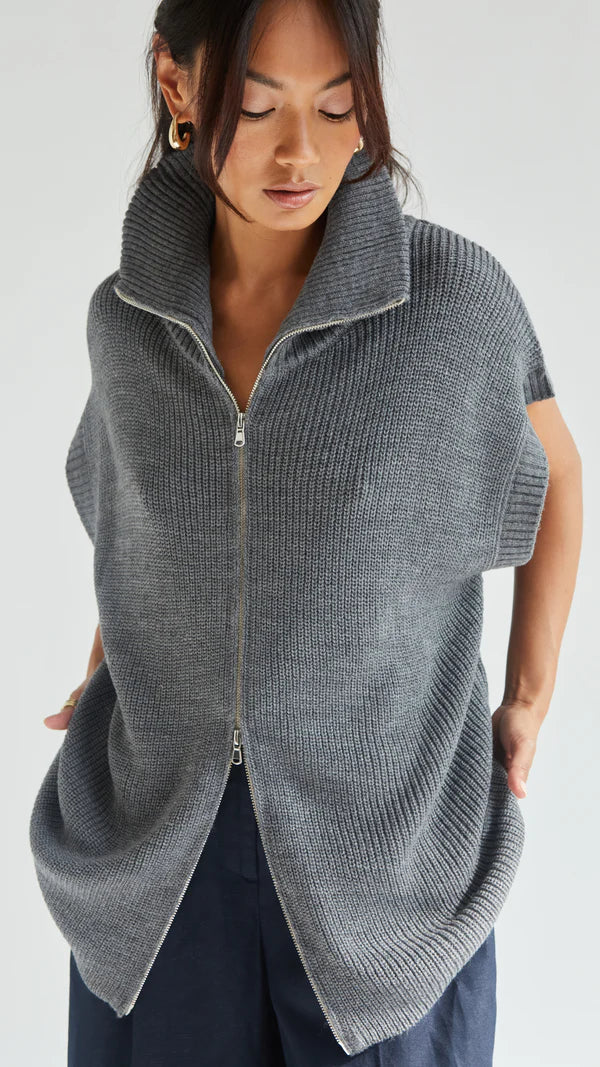 Millie Sleeveless Knit Cardigan I Grey